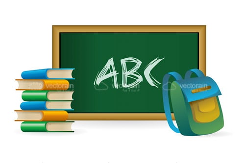 Blackboard with School Bag and Books